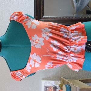 NWT | Eclair | Orange and White Floral Off The Shoulder Cropped Blouse Size xs